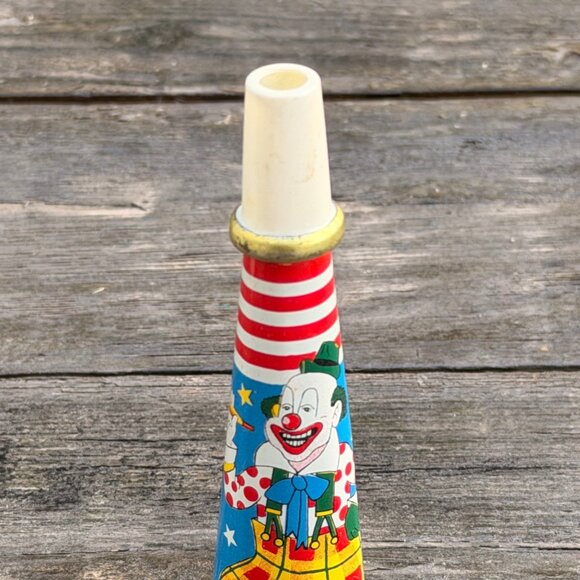 VINTAGE 1960's World Circus Tin Toy Noisemaker Horn  Clown Party Favor Japan - Picture 2 of 9